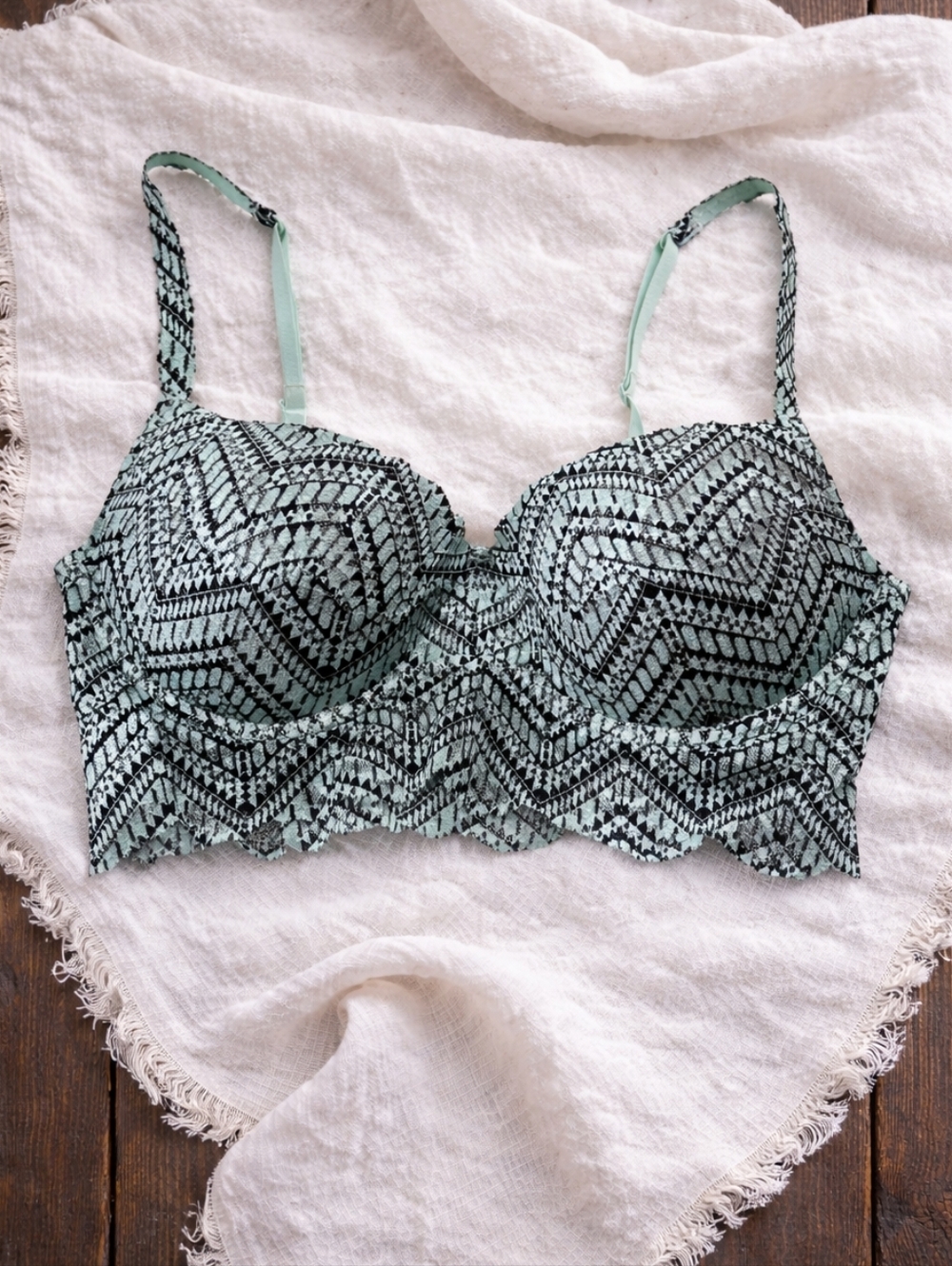 Victoria's Secret PINK Mint Green & Black Lace Pushup Bralette Size S